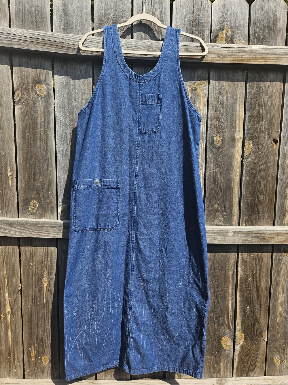 VTG Fenini Midi Denim Jumper Dress Womens Medium Floral Jean Print 100% cotton